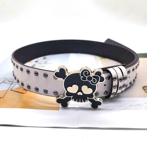 Skull Buckle PU Belt For Women 2000s Subcultures Rivets Studded Waist Belt For Teenager Waiststrap For Pants3