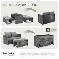 tectake® 2in1 Rattanlounge für 4 Personen, Set mit Tisch mit Schraubfüßen, Tischoberfläche in Holzoptik, Polyrattan Gartenmöbel, als Gartensofa oder Sitzgruppe, Terrassenmöbel, Outdoor Lounge – grau – Ansicht 4