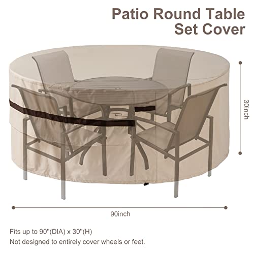 Patio Round Table Chairs Cover 90\'\'Dia Waterproof Dustproof Round Table Covers for Outdoor Furniture Anti-Fading Heavy Duty Patio Furniture Covers - Thumbnail 2