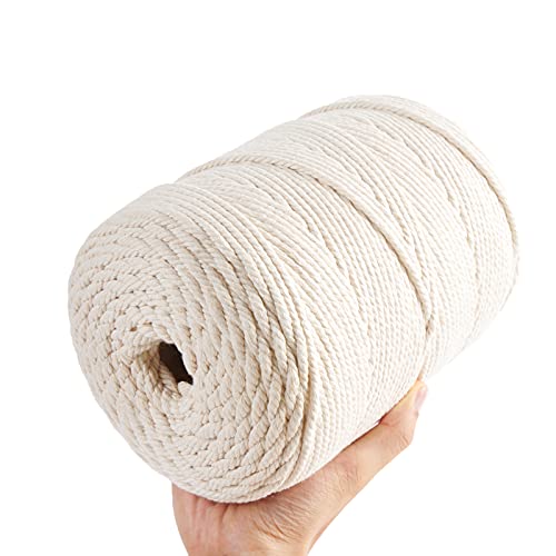 AIFUN Macrame Cord 5mm x 328Yards Natural Cotton Macrame Rope - 4 Strands Twisted Macrame Cotton Cord for Wall Hanging Plant Hangers Crafts Gift Wrapping and Wedding Decorations(5mmX300m)