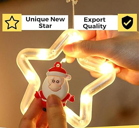 Image of V.E.S.P.A 3.5-Meter Window Christmas Lights - 10 Star Design for Indoor and Outdoor Holiday Decor, Electric Incandescent String Lights (Multi Color)