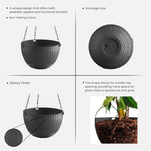 Image of YUCCABE ITALIA SHERA URO-Basket Plastic Flower Pot with Drainage Holes Round Planter Pot Suitable for Inddor Outdoor Kitchen (Grey, 6 INCH - 12 Pcs)