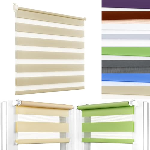 Rollo Verdunkelung 50 x 160 cm Sonnenschutz Blickdicht Klemmrollo Fensterrollo Duo Rollo inkl. Befestigungsmaterial für Fenster & Balkontür, Beige