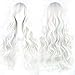 Produktbild ColorfulPanda Perücke Silber Damen, 28 Zoll/70cm Nicht-gerade Weiss Langes Spirale Lockiges Perücken für Frauen, Anime Cosplay Kostümparty Halloween Karneval Wigs (Silber Grau)