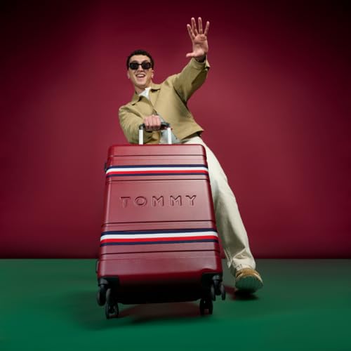 Image of Tommy Hilfiger Plastic Berlin Unisex Hard Luggage - Wine, 67Cm Mid Bag with 4 Spinner Wheels Trolley, Medium