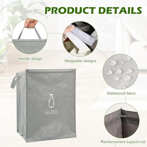 Wvu & Wvo Mülltrennsystem 3fach – Set aus 3 Mülltrennsysteme für Plastik, Papier und Glas – Recycling Behälter und Altpapier Sammelbehälter mit Griff, Abfall & Recycling Lösung, Mülltrennsystem Küche