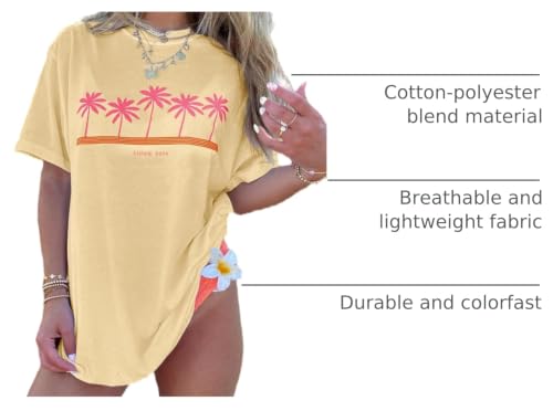 Image of Vintage Oversized Flower Graphic Tees Cute Surfboard Palm Baggy T-Shirts Summer Preppy Beach Tops Teen Girls Clothes