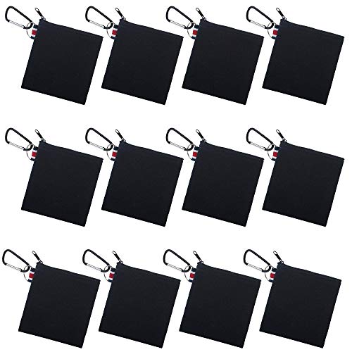 Muka 12 Pack Coin Purse With Carabiner Black Cotton Canvas Pouch 4-1/4 X 4-1/4 Inches #TOP28