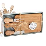 YRTUOP Tablas De Charcuterie - Bandeja Para Charcutería - Tabla De Madera Para Cortar Con Cubiertos Y Etiqueta De Agradecimiento Cuadrada Para Reuniones Familiares Fiestas De Cumpleaños Regalos De