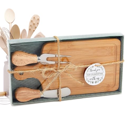 Hogvinnatil Tabla de quesos – Bandeja para embutidos – Bandeja cuadrada de madera con cubiertos y etiqueta de agradecimiento para regalo casa boda cocina invitados cumpleaños