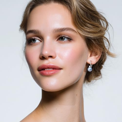 Pearl Drop Dangle Earrings 925 Sterling Silver Cubic Zirconia Leverback Earrings, 8MM Round White/Black/Blue Cultured Pearls Jewelry Gifts for Women Wife Mother4