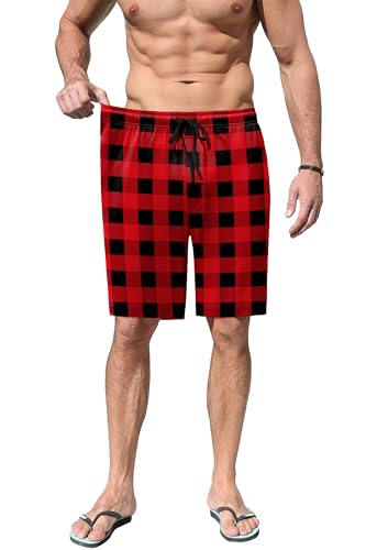Image of Ekouaer Men's Pajama Shorts Soft Sleepwear Bottoms Elastic Waistband Loungewear Breathable Men Shorts with Pockets