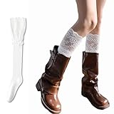 Moonlik Knee High Lace Boot Socks Women White Tall Leg Warmers, Long Y2K Stockings for Autume and Winter-1 Pair