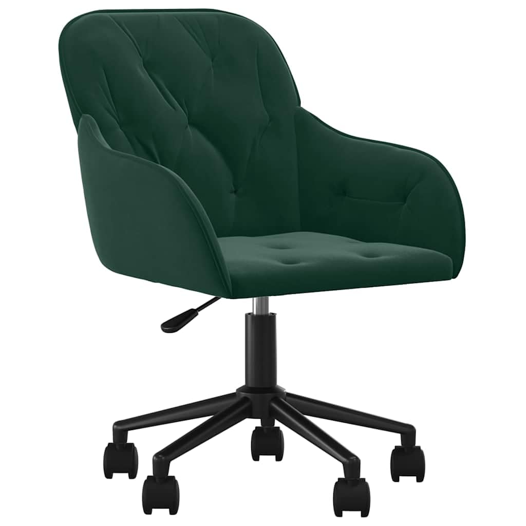 Chaise de bureau pivotante en velours vert foncé avec roulettes
