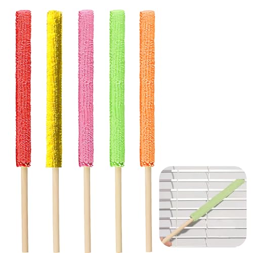 5pcs Car Cleaning Microfiber Duster Set Mini Dusters for Cleaning with Bamboo Handles, Removable Cloth Sleeve Dust Brush for Air Vents Radiator Blinds Crevices and Other Hard-to-Reach Spaces