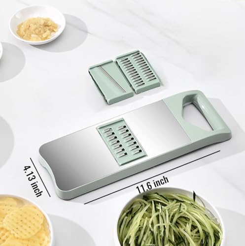 NACOLUS 3-Blade Mandoline Slicer for Kitchen,Stainless Steel Slicer Vegetable Cutter, Carrot Shredder, Kitchen Grater(Seafoam green, 3-in-1)