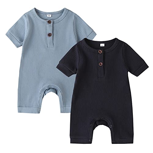 Image of Bafeicao Baby Boy Girl 2/3 Pack Solid Romper Ribbed Short/Long Sleeve Bodysuit Jumpsuit Infant Knitted Outfits Clothes
