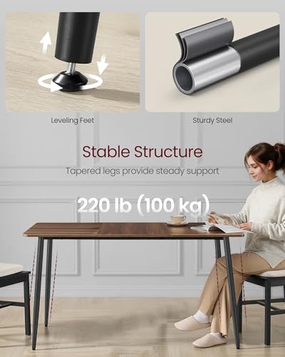 Image of VASAGLE 55.1 inch Dining Table for 4-6 People, Modern Kitchen Table, Heat-Resistant Tabletop, Quick Assembly, for Dining Room, Natural Walnut and Ink Black, Island Collection UKDT100K02V2