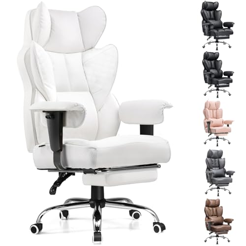 COMHOMA Big and Tall Office Chair 400LBS Wide Ergonomic Gaming Chair with Deluxe Embossing Designed Leather with Foot Rest,150°Reclining Adjustable Armrests Pocket Spring Back Support and Pillow