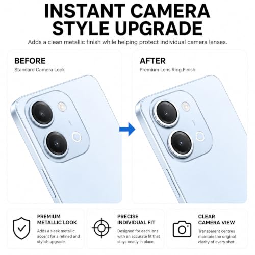 Image of FIRST MART Blue Camera Ring Guard Protector for Vivo T5 Lite | Tempered Glass with Metal Alloy Rings, HD Clear, Scratch Resistant, Case-Friendly | Pack of 1