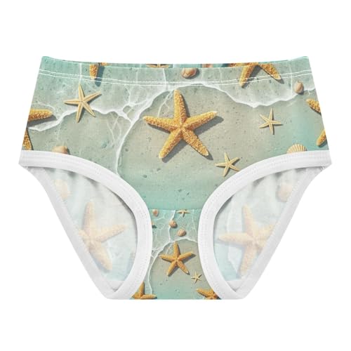 Starfish Seashells Turquoise Toddler Girl Undies, Cotton Underwear Girls, 2T–8 Years