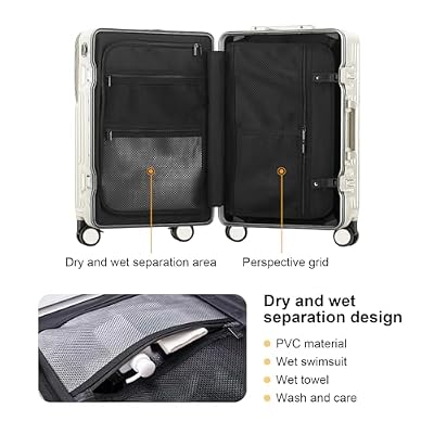 Carry on suitcase Zipperless Luggage,Polycarbonate Aluminum Hard Shell, Expandable Carry-On Suitcase with Spinner Wheels, 20 Inch Cabin