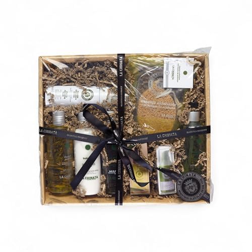 La Chinata Mittelgroßer Geschenkkorb Beauty-Set für Frauen | Duschgel, Bodylotion, Shampoo, Gesichtsreiniger, Gesichtstoner, Gesichtsserum, Augencreme, Körper-Peelingschwamm | Geschenke für Frauen