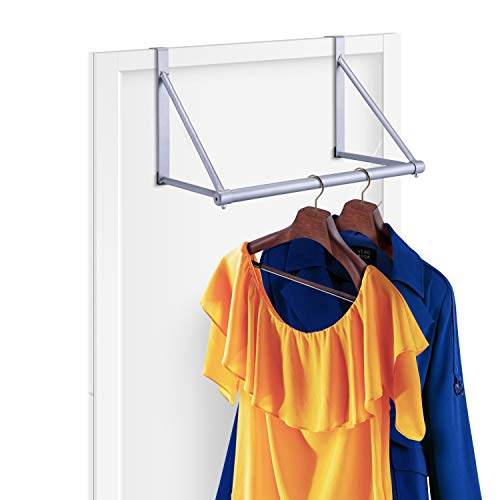 Simple Trending Over The Door Closet Rod Hanger with Door Hook, Clothes Garment Organizer Rack for Hanging Clothes, Metal, Silver