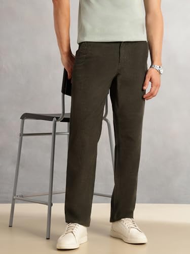 Image of Thomas Scott Men's Regular Fit Mid-Rise Corduroy Trouser | Textured Fabric | 4-Pocket Casual Pants for Men