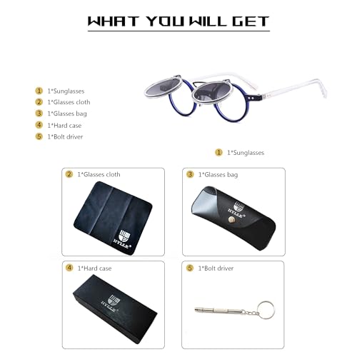 Image of HYLLE Retro Flip-Up Round Goggles Seampunk Sunglasses for Men Women 90s Style
