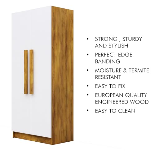 Image of Bniture 2 Door Wardrobe for Bedroom | Almirah for Clothes with 4 Shelves | Spacious Storage Cupboard for Bedroom | Wooden Wardrobe (46D x 80W x 182H CM) | 3 Years Warranty | Giant Wood & Frosty White