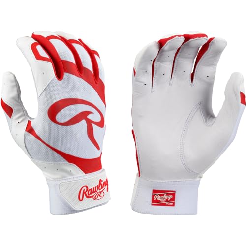 Rawlings | 5150 II Baseball-Schlaghandschuhe | Weiß/Scharlachrot | Erwachsene Small