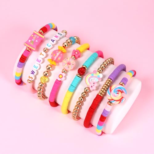 Sweet Candy Heishi Bracelets Set Funny Stackable Lollipop Candy Donut Beaded Stretch Bracelet Novelty Elastic Layering Friendship Bracelets for Birthday Halloween Holiday Party Wrist Jewelry2