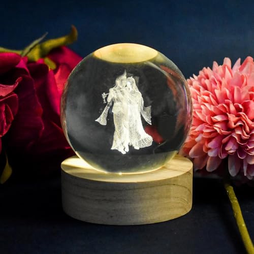 Image of 3D Crystal Ball LED Night Lamp with Wooden Base | Radha Kishan