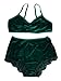 Women's Vintage 2 Pieces Velvet Bra & High Waist Lace Panties Lingerie Set (US 2-4/Tag Size S, Green)