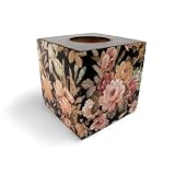 Caja de Pañuelos, Negra con Flores 13x13x13 cm