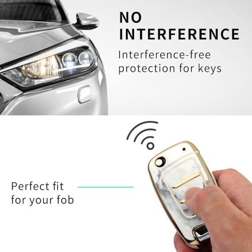 Image of Keyzone TPU Key Cover Compatible for Hyundai i20, Kona, Verna 3 Button flip Key (Marble)