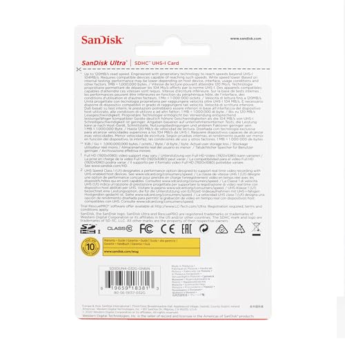 Image of SanDisk 32GB Ultra SDHC UHS-I Memory Card - 90MB /s, C10, U1, Full HD, SD Card - SDSDUNR-032G-GN6IN | 32GB SDHC UHS-I • Up to 90MB per S Read • Class 10 • Full HD Video • Mpn Sdsdunr-032g-Gn6in