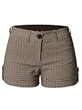 MixMatchy Women's Casual Body Enhancing Comfort Millennium Stretch Plaid Shorts Navy/Brown Plaid M