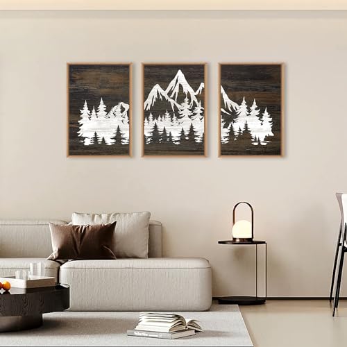 LHIUEM Large Mountain Tree Framed Canvas Wall Art Set,Modern White Forest Art Printing Country Minimalist Wood Wall Decor Farmhouse Zen Artwork for Living Room Bedroom Office-24''x36''x3 by LHIUEM - Used condition - Image 5