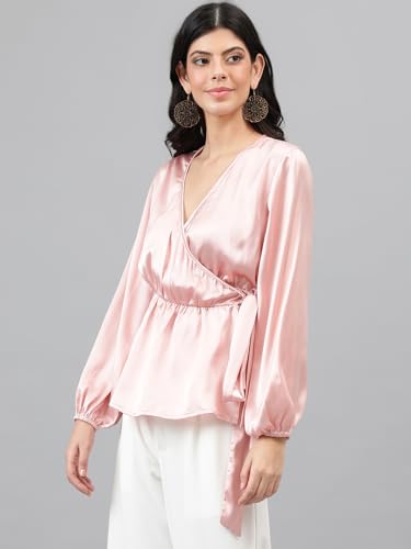 Image of KOTTY Womens Satin Full Sleeves Solid Regular Fit Top