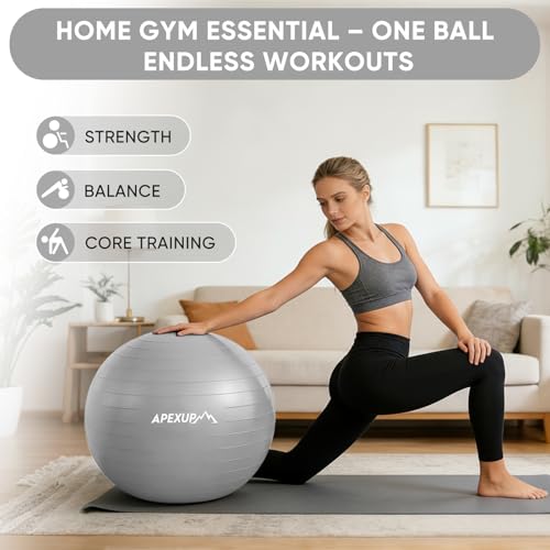 Image of APEXUP Yoga Ball, 660 lbs Anti-Burst Exercise Ball with Pump, 5 Sizes | Anti-Burst, Anti-Slip, SGS Certified, Strengthens Core, Improves Balance & Posture, Boosts Flexibility & Stability