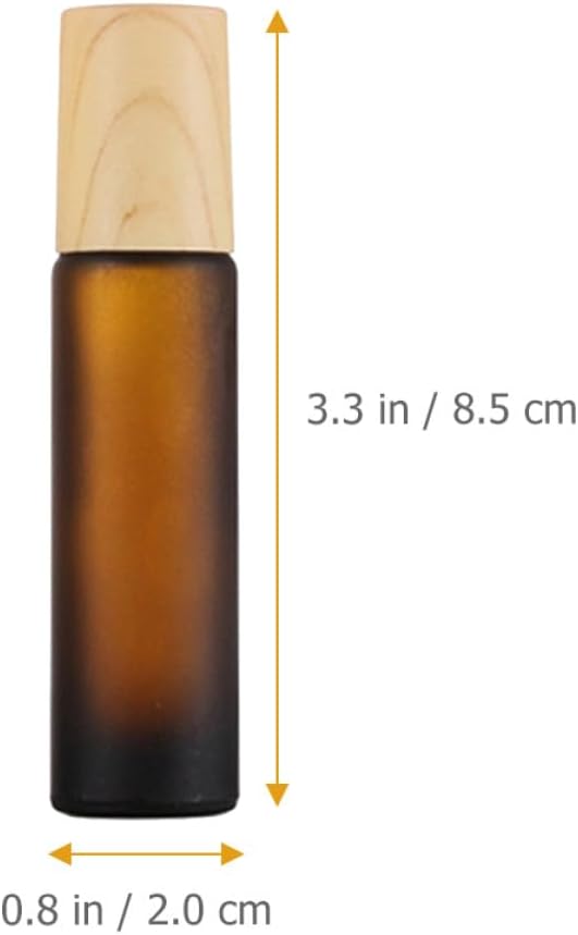 12pcs 10ml Tea-colored Glass Roll-on Bottles with Wood Grain Caps for Essential Oils and Perfume Refill, Portable Aromatherapy Roller Bottles Set for Travel and Daily Use