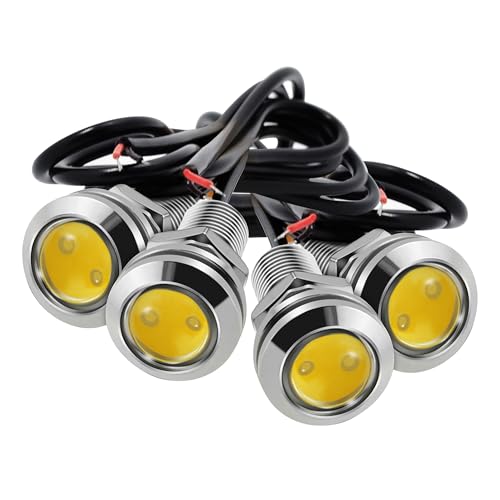 JRQLOV 4Pcs 18mm DC 12V Eagle Eye Cob LED Car Fog DRL Daytime Running Light Backup Reverse Tail Rock Lights Headlights Small bulb use for car and motorcycle (Warm White)
