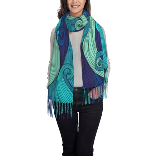 Damen-Schal mit Leopardenmuster, für Abendkleid, Winter, warm, lang, groß, Stil 408, Ozean-Streifenmuster, One size