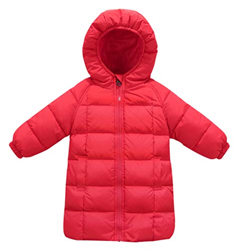 Baby Puffer Down Coat Zipper Winter Jacket Hooded Thick Soft Outerwear Comfortable Breathable Padded Coat Windproof Solid Outfits Clothes Red 7-8Y #TOP20