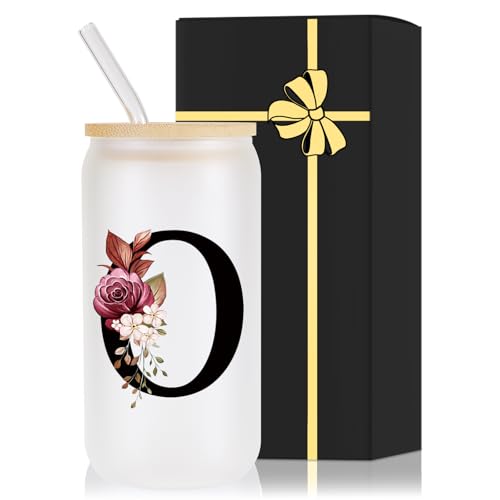 Monogrammed Glass Cup with Lid and Straw, Anniversary Gift
