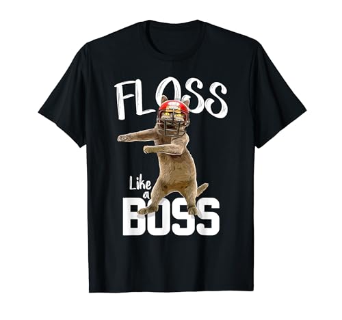 Funny Flossing Football Cat T Shirt FLOSS like a BOSS T-Shirt for Men Women Kids