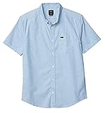 RVCA mens Thatll Stretch Thatll Stretch Short Sleeve Woven Front Button Down Shirt, Oxford Blue,...