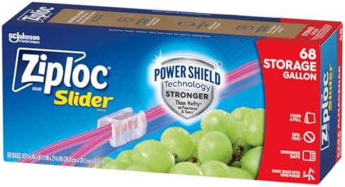 Ziploc Gallon Food Storage Slider Bags, Power Shield Technology for More Durability, 68 Count